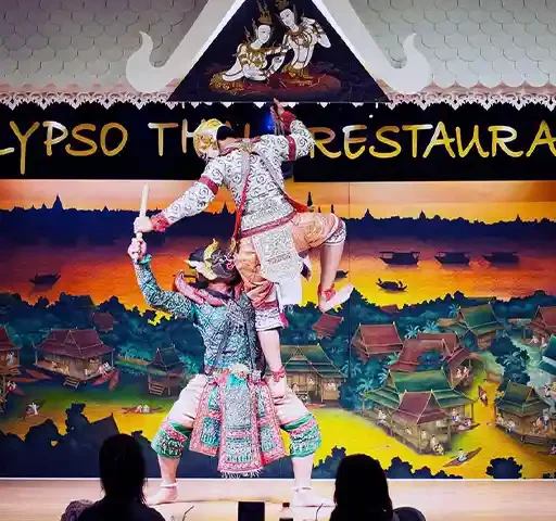 Thai Dance Show : Thai Restaurant Dinner Thai Dance Calypso - Enjoy a Thai restaurant dinner and Thai dance show at Calypso Bangkok. Authentic cuisine, classical Khon dance, showtimes, prices & booking guide inside. Calypso Thai Restaurant Bangkok Calypso Thai Dance Show Thai classical dance dinner Bangkok Calypso dinner and show package Khon dance show Bangkok Calypso Cabaret dinner price Thai Restaurant Dinner Thai Dance Calypso tickets Asiatique Thai dinner show Calypso Thai Restaurant menu Bangkok dinner cultural show